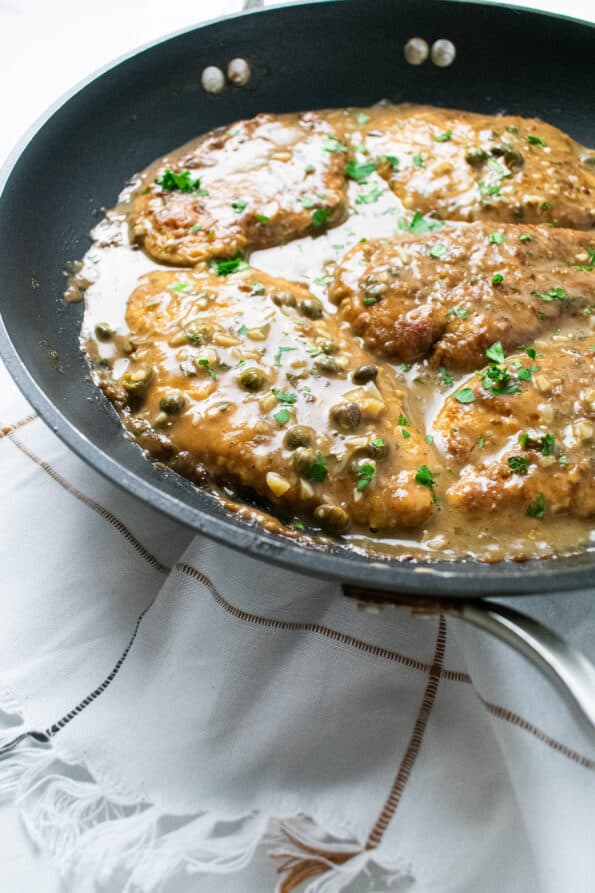 chicken piccata in pan
