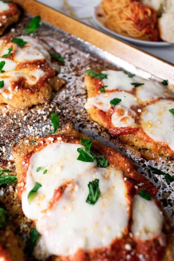 chicken parm cutlets on a tray