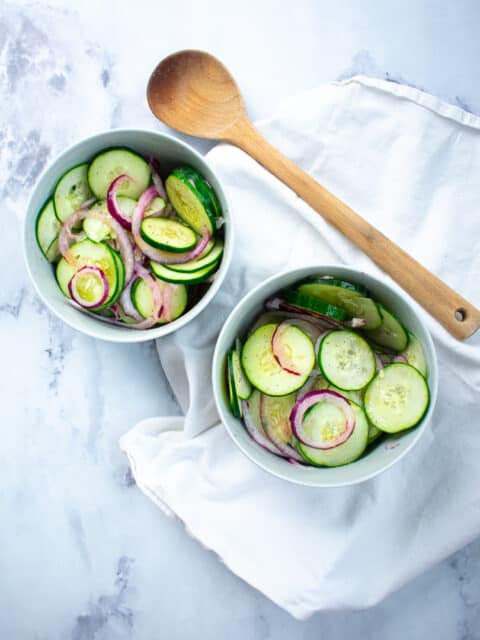 cucumber salad on a white background