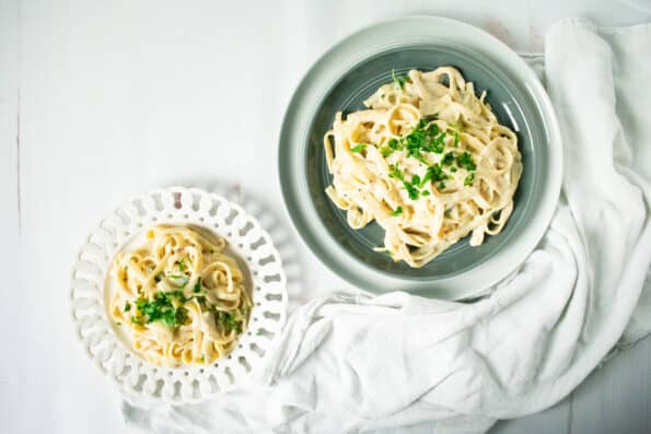pasta on a white plate and background