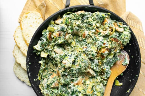 spinach in a black pan