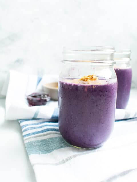 blueberry smoothie in jar