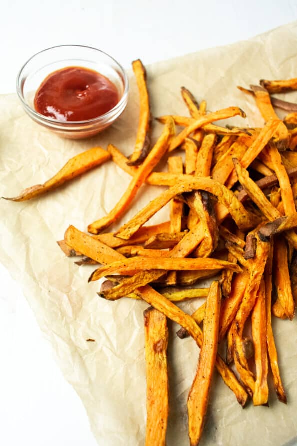 sweet potato fries on paper