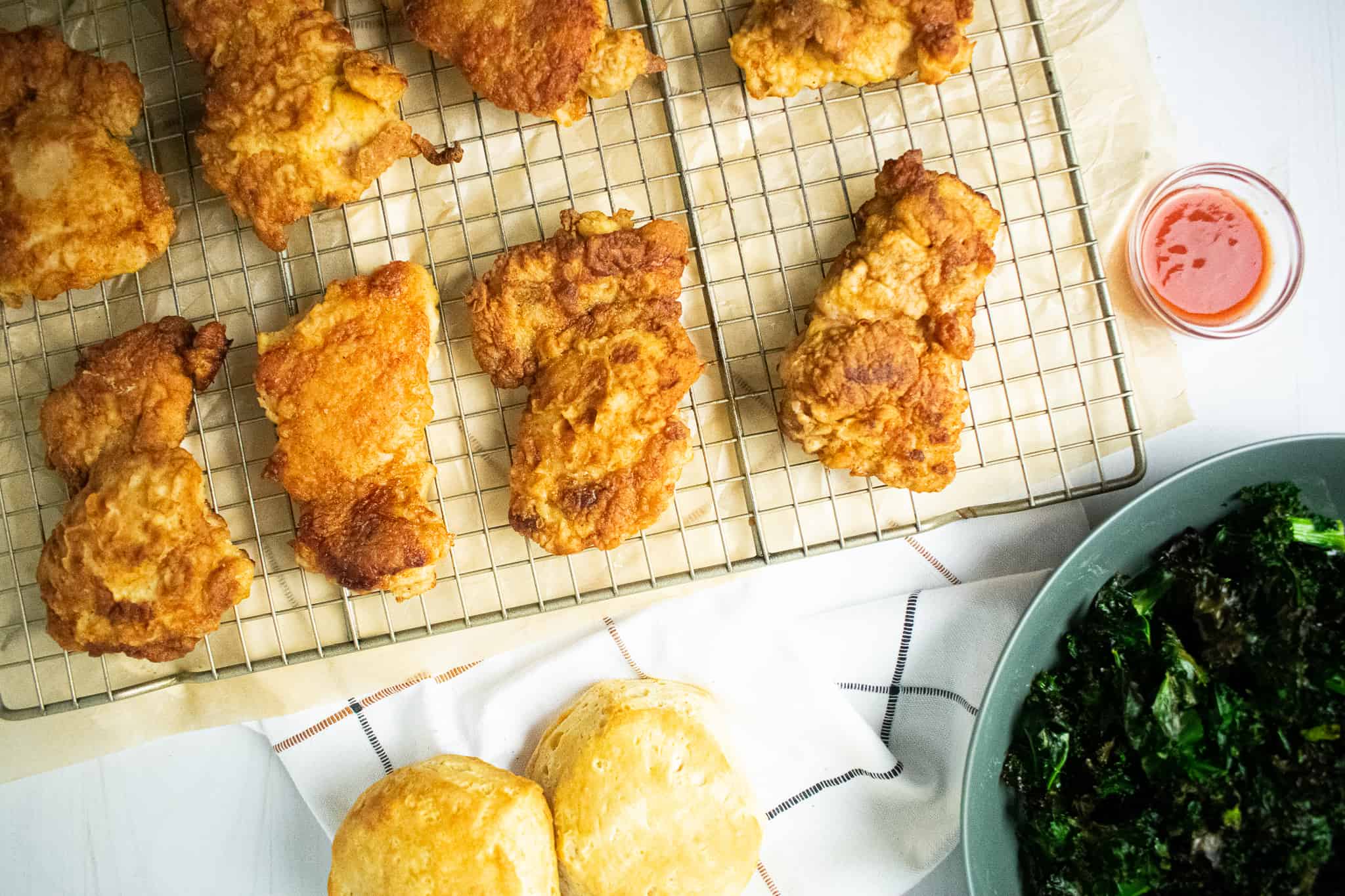 fried chicken on a rack